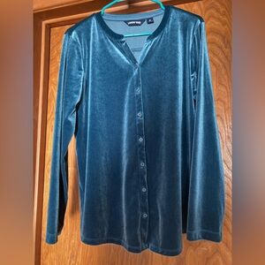 Lands' End Velour button down shirt, blue, M